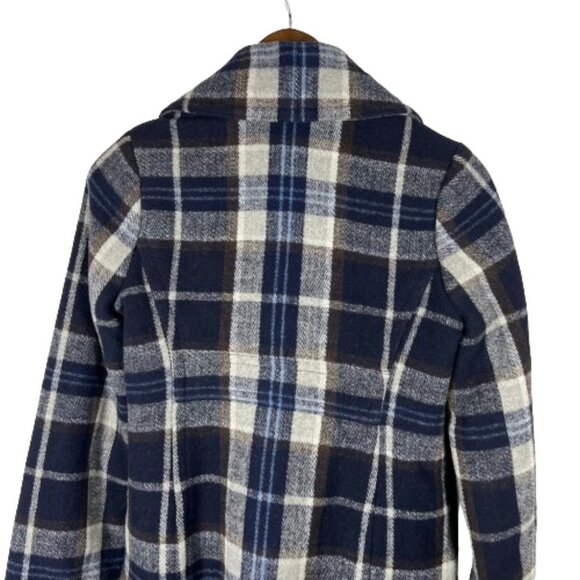 Abercrombie & Fitch Womens Plaid Wool Cropped Peacoat Jacket XS Blue Y2K Preppy - Picture 11 of 13